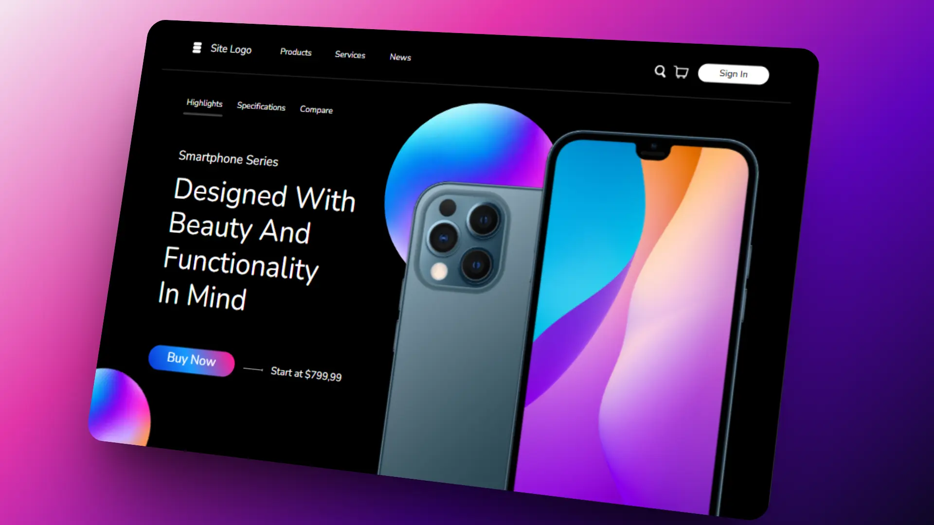 Clean and modern eCommerce smartphone product page UI design for a professional and modern website appearance.